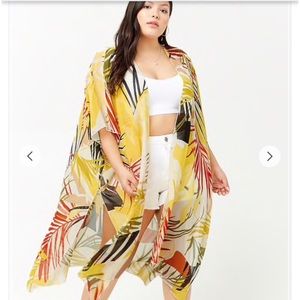 Plus Size Sheer Leaf Print Kimono